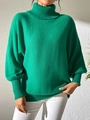Close-up of green turtleneck sweater showing thick knit texture and ribbed cuffs - S / Tops / Green