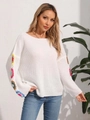 Jersey blanco de mujer con mangas de ganchillo floral y estilo bohemio chic - S / Blanco