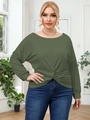 Haut grande taille femme vert armée à manches longues avec détail torsadé à la taille - 0XL / Vert Armée
