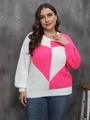 Detalle de un suéter de talla grande blanco y rosa con un gran diseño de corazón - 0XL / Rosa Roja
