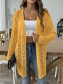 Dettaglio del cardigan in maglia traforata giallo brillante con polsini a costine - Taglia unica / Giallo