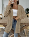Dettaglio della trama in maglia traforata beige del cardigan a maniche lunghe con motivi - Taglia unica / Cachi