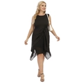 Elegante vestido negro sin mangas con cintura plisada y dobladillo asimétrico de malla - 0XL / Negro