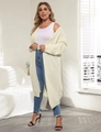 Women's cream long knit cardigan with open front design and textured knit fabric - 0XL/L / Beige