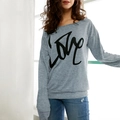 Damen Sweatshirt in Grau meliert mit LOVE-Aufdruck und weitem Ausschnitt für Frauen - Grau