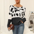 Detailansicht der Strickstruktur eines Damen-Pullovers mit Leopardenmuster und Bündchen - S / Schwarz und Grau