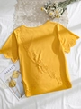 Camiseta amarilla de talla grande con calados láser florales y dobladillo asimétrico - 0XL / Amarillo