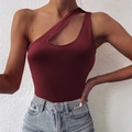 Women's sexy burgundy asymmetric one-shoulder tank top with irregular cutout details - S / Burgundy