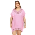 Detail von rosa Übergröße Strandkleid mit V-Ausschnitt und Häkelspitze-Besatz - XXL / Rosa