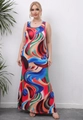 Full shot of sleeveless maxi dress with colorful abstract print on a model - 0XL/L / Multicolor