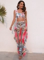 Bohemian crochet floral crop top paired with zebra print ruffle wide leg beach pants - S / Colorful
