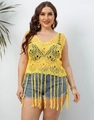 Gele boho gehaakte strand cover-up top met V-hals en lange franjes voor dames kleding - 1XL / Geel