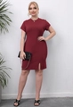Detail view of burgundy ribbed dress with short sleeves and side slit detail - 0XL/L / Wine Red