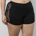 Dettaglio di pantaloncini neri a vita alta con inserti in pizzo floreale sexy e tessuto elastico - 0XL/L / Nero