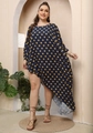 Plus size navy blue polka dot dress with asymmetrical hem for beach vacation - 1XL / Yellow Polka Dot