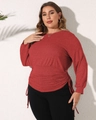 Γυναικείο plus size μακρυμάνικο τοπ σε βαθύ κόκκινο με σούρες στη μέση και κορδόνια - 0XL/L / Μπορντό