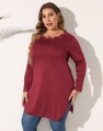 Γυναικείο plus size τοπ με μακριά μανίκια σε μπορντό χρώμα και κομψή διάτρητη λαιμόκοψη - 0XL/L / Μπορντό