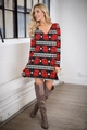 Women's V-neck Christmas dress featuring reindeer and snowflake prints in a festive A-line cut - S / Deer Print