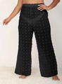 Detalle de los pantalones anchos negros transparentes con pompones de textura suave - 0XL/L / Bottoms / Negro