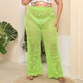 Detail of neon green crochet knit wide-leg beach trousers with hollow-out mesh texture - 1XL / Green