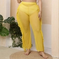 Detailansicht der gelben, transparenten Netz-Hose mit Volant-Details für den Strand - 1XL / Gelb