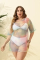 Dettaglio del copricostume in rete tie-dye con vivaci toni sfumati color macaron - 2XL / Top / Arcobaleno/Tie-dye
