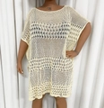 Vestido playero de ganchillo de talla grande en blanco crema con diseño de malla ondulada - 1XL / Albaricoque