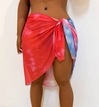 Vue détaillée du paréo de plage tie-dye en maille transparente rouge et bleue - Tie-Dye Rouge