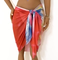 Tie-dye mesh sarong wrap with vibrant colors showing side knot detail and sheer fabric - Tie-dye Red