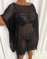 Vestido playero negro de talla grande con ganchillo calado y mangas tipo murciélago - 1XL / Negro