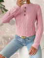 Pink cable knit sweater for women with strawberry pendant and slim fit long sleeve design - S / Pink