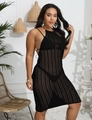 Sexy black crochet hollow-out backless maxi dress beach cover-up with halter design - 1XL / Black