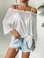Elegante witte doorschijnende off-shoulder chiffon top met strik aan de zijkant voor strand - Eén maat / Wit