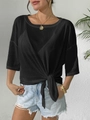 Dames zwarte off-shoulder top met verstelbare strikknoop voor casual strandstijl - Eén maat / Zwart