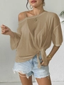 Khaki dames top met blote schouder en strikknoop in de taille met licht sheer design - Eén maat / Khaki