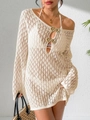 Detalle de vestido playero de ganchillo blanco con hebillas de mariposa doradas y calados - S / Albaricoque con Hebilla de Concha