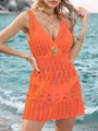 Dettaglio della trama all'uncinetto del vestito da spiaggia arancione con scollo a V - S / Arancione (Fiore in Metallo)