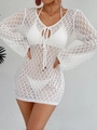 Detalle de vestido de playa de ganchillo blanco con escote en V y cordones ajustables - S / Top Y Pantalón / Blanco