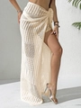Jupe de plage au crochet crème pour femme avec détails ajourés et fermeture à nouer - Taille unique / Abricot