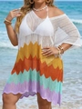 Detailansicht des Zickzack-Häkelmusters und der bunten Wellenmuster auf dem Strandkleid - Einheitsgröße / Weiß