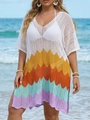 Close-up of multicolor crochet texture and wave pattern on hollow beach dress - One Size / Tops / White