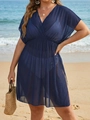 Copricostume mare in rete blu scuro da donna con scollo a V, vita aderente e spacco laterale - S / Blu Notte