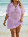 Détail de la robe de plage en crochet lavande montrant les textures ajourées - Taille unique / Violet