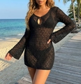 Détails de la robe de plage en crochet noir avec motifs en tricot ajouré - S / Noir