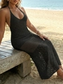 Detalle de vestido largo negro de punto calado con diseño de espalda al aire - S / Negro