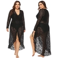 Vistas detalladas del vestido playero de encaje negro mostrando texturas frontal y lateral - 0XL / Negro