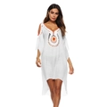 White boho crochet beach cover-up with colorful hollow embroidery for summer vacations - One Size / White