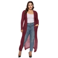 Cardigan lungo in maglia bordeaux da donna con maniche lunghe e grandi tasche stile casual - Borgogna