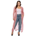 Detail of soft pink long knit cardigan with open front design and functional side pockets - XL / Tops / Pink