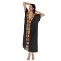 Kaftán de playa negro para mujer con ganchillo de flores coloridas y cuello en V profundo - Talla única / Tops / Negro